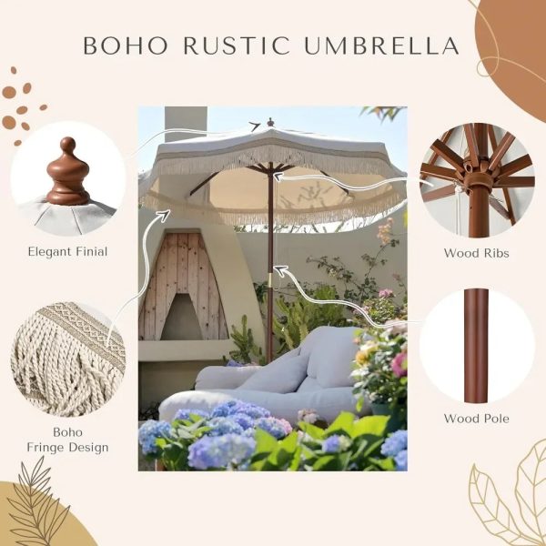 7' ft Boho Style Umbrella with Tassels - Image 2