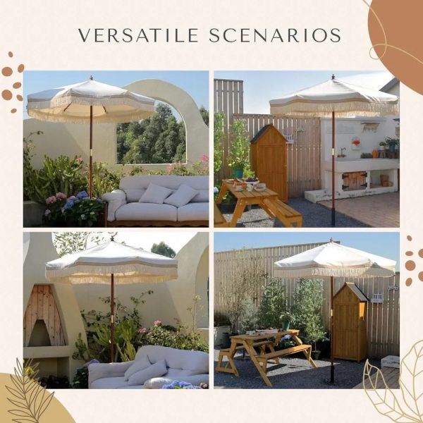 7' ft Boho Style Umbrella with Tassels - Image 6