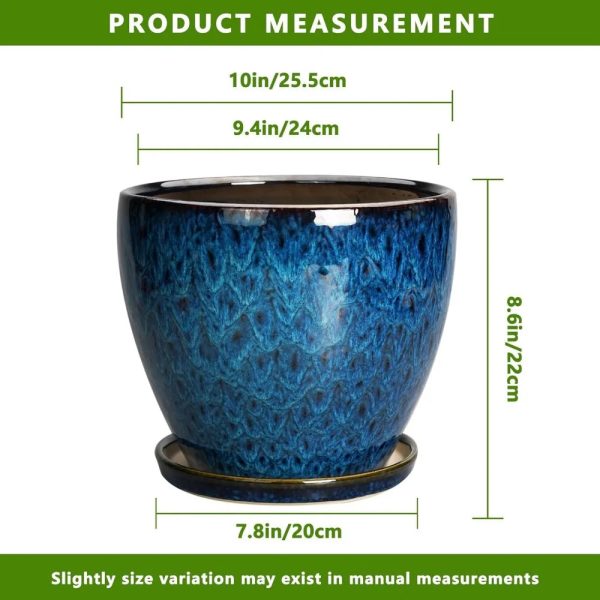 10 Inch Ceramic Flower Pot With Drainage Hole and Saucer - Image 3