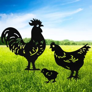 3Pcs Chicken Metal Garden Stakes