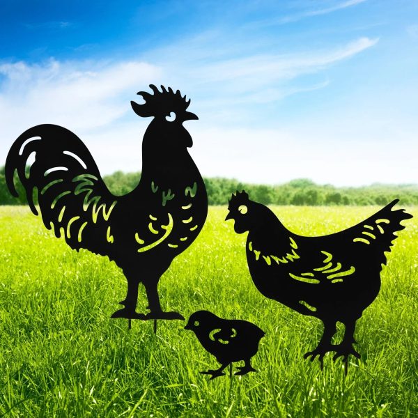 3Pcs Chicken Metal Garden Stakes