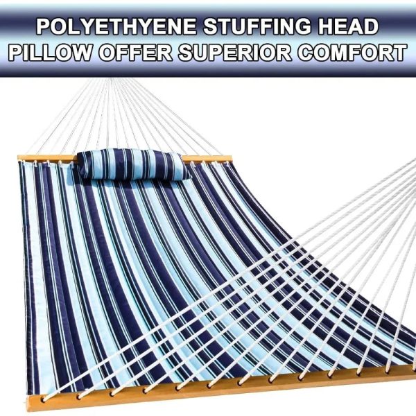 Outdoor Quilted Fabric Hammock with Spreader Bars and Detachable Pillow and Chains - Image 4