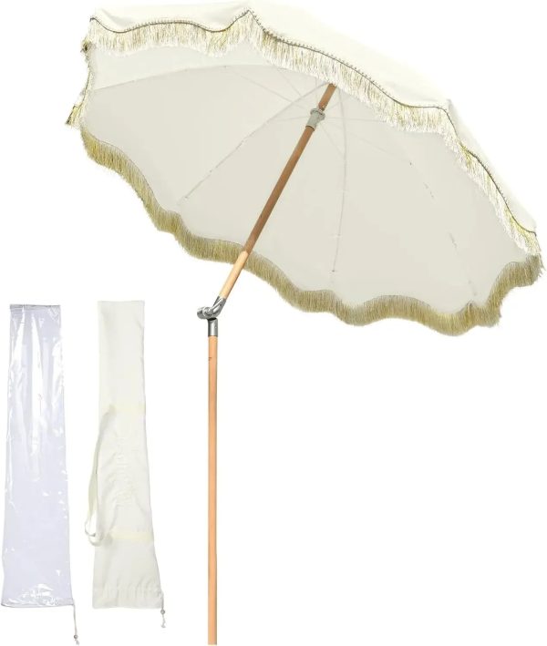 7' ft Boho Style Umbrella with Tassels - Image 10