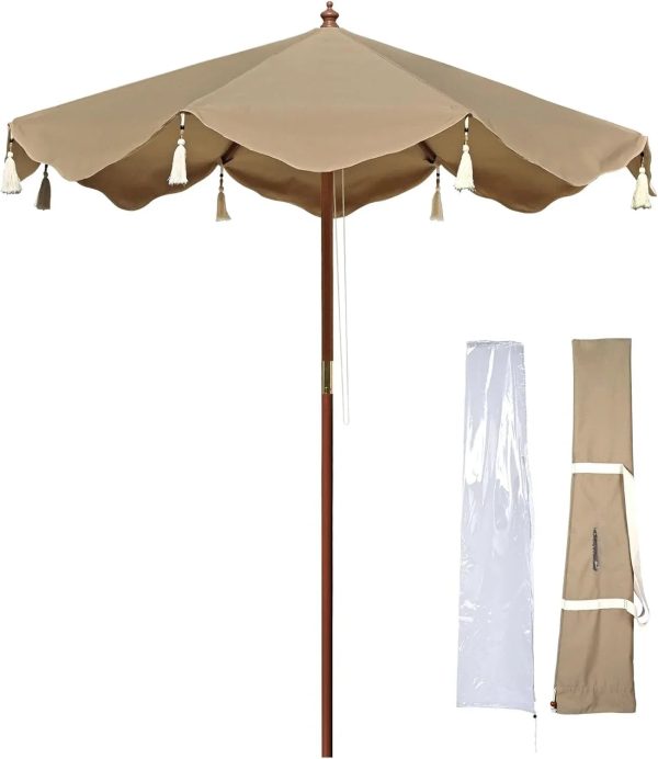 7' ft Boho Style Umbrella with Tassels - Image 14