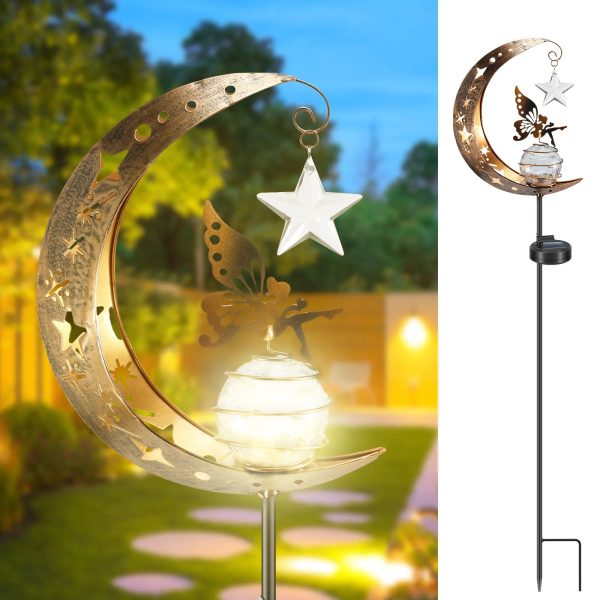Solar Garden Moon Fairy Crackle Glass Lights Stake - Image 8