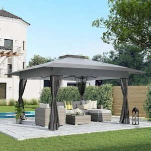 13x13 Ft Pop Up Outdoor Canopy Tent Shade with Metal Frame and Mosquito Netting for Patio