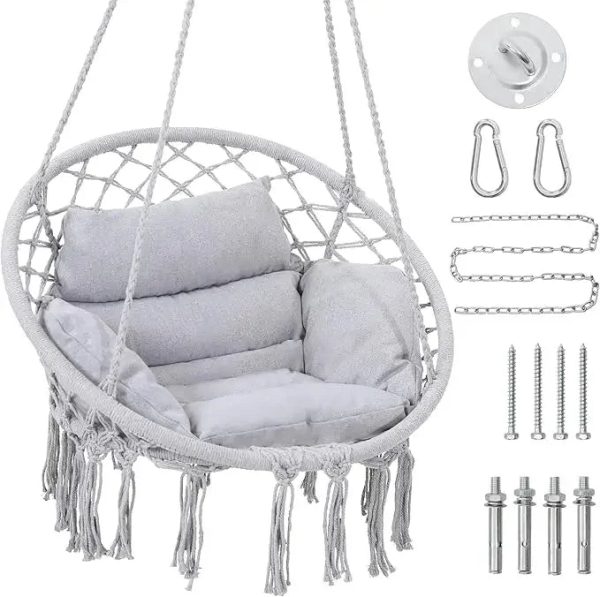 Macrame Hammock Swinging Chair with Cushion - Image 9