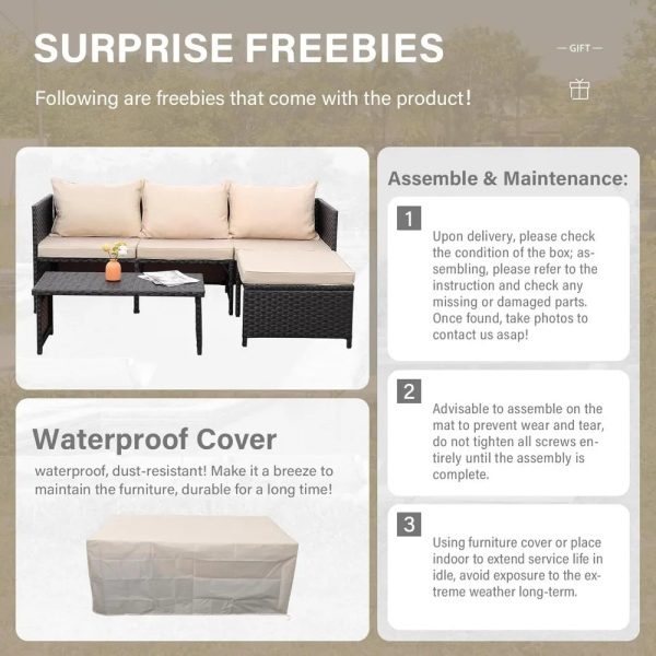 3 Piece Patio Set Sectional with Non-Slip Cushions - Image 6