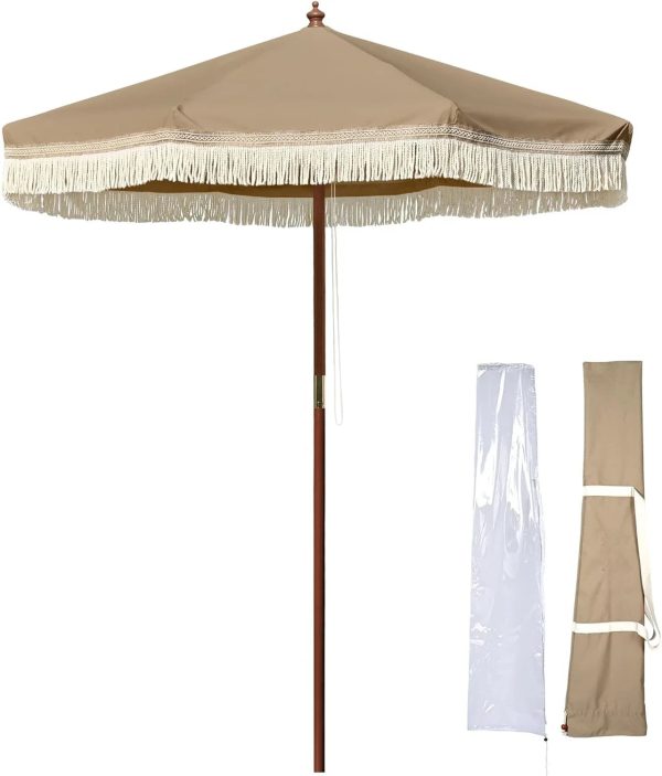 7' ft Boho Style Umbrella with Tassels - Image 9
