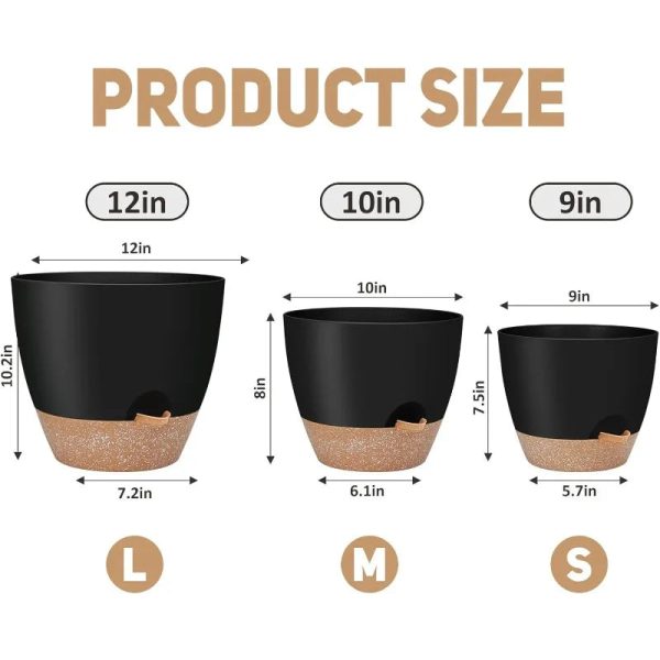 12" 10" 9" Large Self Watering Plant Pots with Multi Mesh Drainage Holes - Image 2