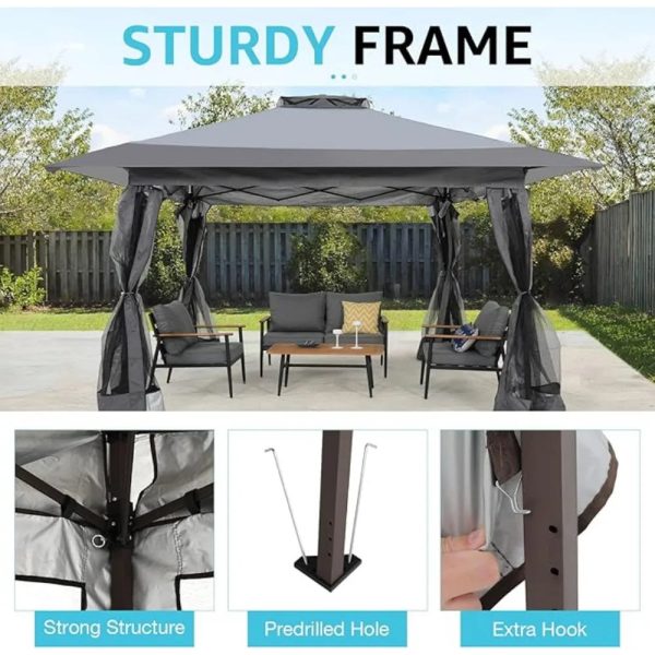 13x13 Ft Pop Up Outdoor Canopy Tent Shade with Metal Frame and Mosquito Netting for Patio - Image 4