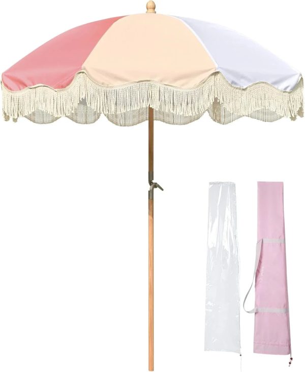 7' ft Boho Style Umbrella with Tassels - Image 12