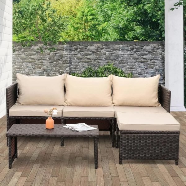 3 Piece Patio Set Sectional with Non-Slip Cushions - Image 2