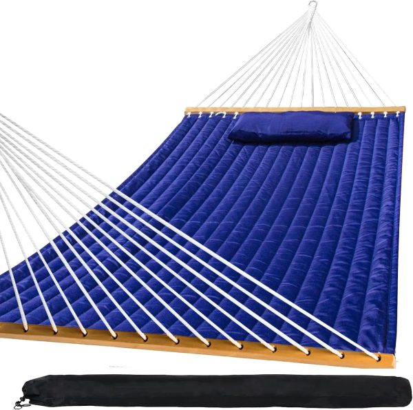 Outdoor Quilted Fabric Hammock with Spreader Bars and Detachable Pillow and Chains - Image 8